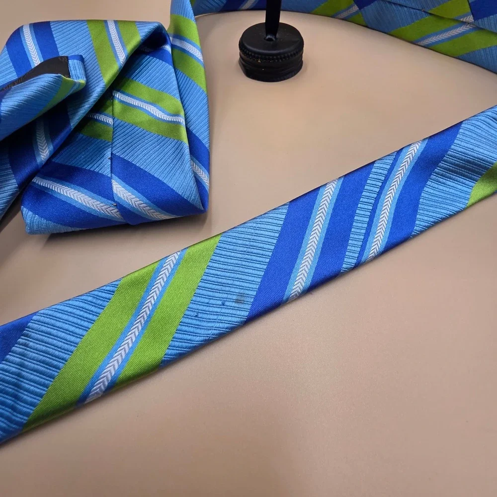 Robert Talbott Best of Class Silk Tie Blue Lime Green Striped Made in Italy